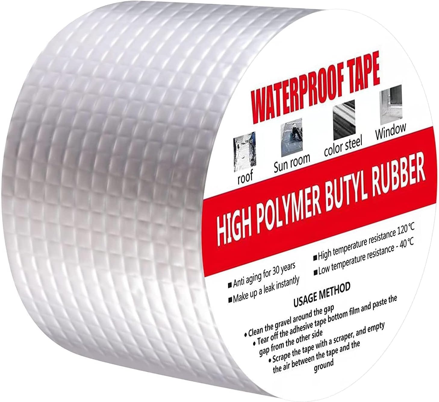 Super Strong Adhesive Waterproof Permanent Repair Aluminum Butyl Tape Rubber Foil Suitable for Roof Leak, surface Crack, Window Sill Gap, Boat Sealing, Home Renovation,Universal Metal (5CM, 5MT)