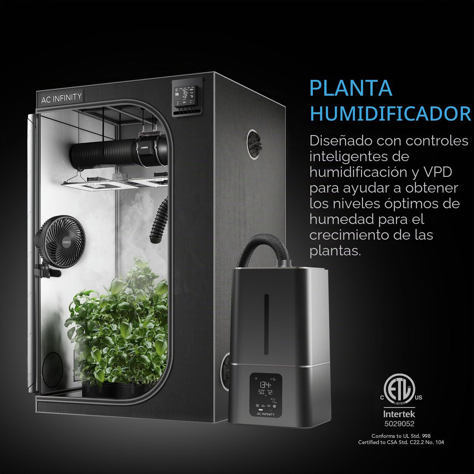 AC Infinity CLOUDFORGE T7, Humidificador de plantas de 15 litros con controlador inteligente integrado, programación de equilibrio de humedad, humidificador de habitación interior de grado comercial