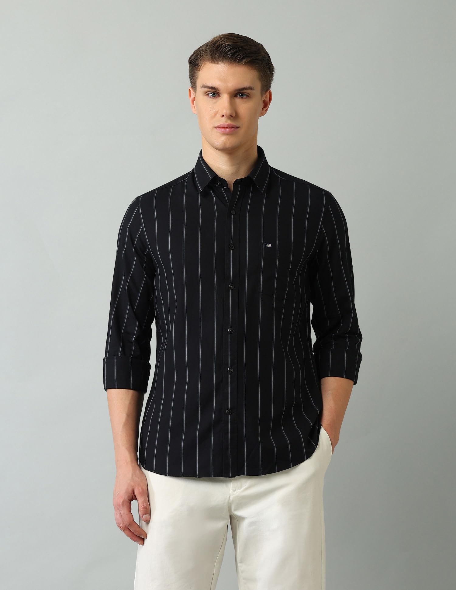 Arrow Sport Uomo Slim Fit Cotone A Righe Maniche Lunghe Colletto Spalmabile Camicia