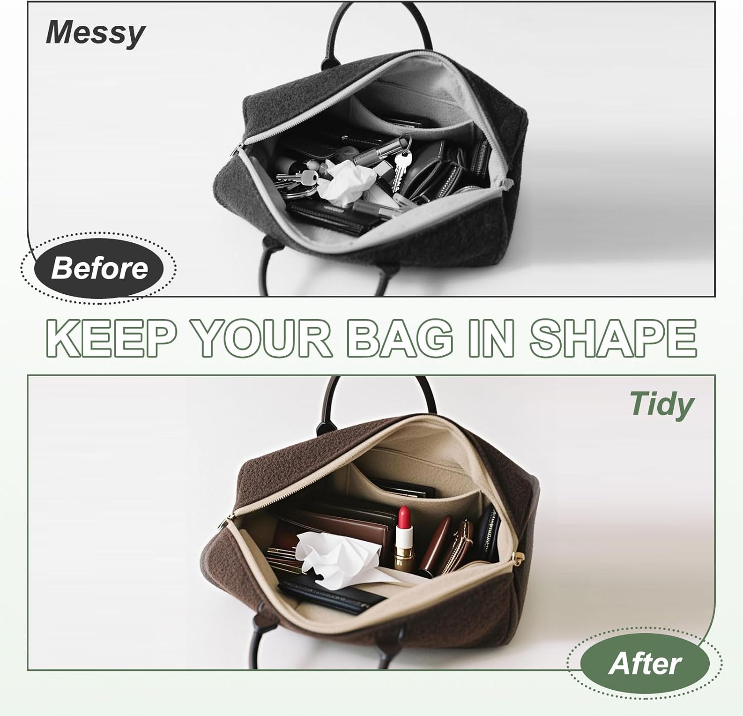 Felt Base Shaper, Bag Bottom Shaper Purse Organizer Insert, Handbag Organizers Arc Corner Liner Board Insert, 11 x 6 Inch Fit for Purse Tote Bag Handbag Women (Beige) - Image 4