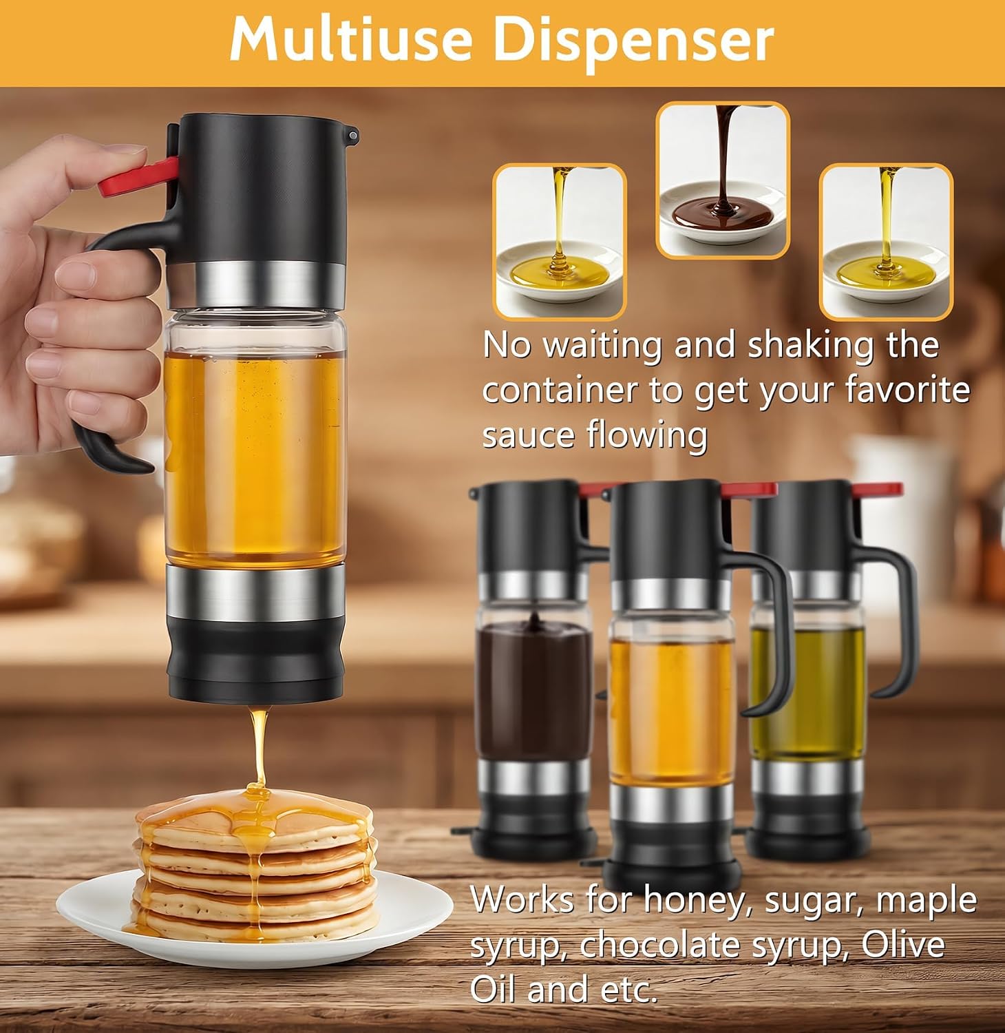 Honey Dispenser No Drip Glass 10oz with Base, Glass Mess-Free Honey Jar with Ergonomic Handle, Honey Pot, Maple Syrup Dispenser, Perfect Bee Decoration for Home Kitchen