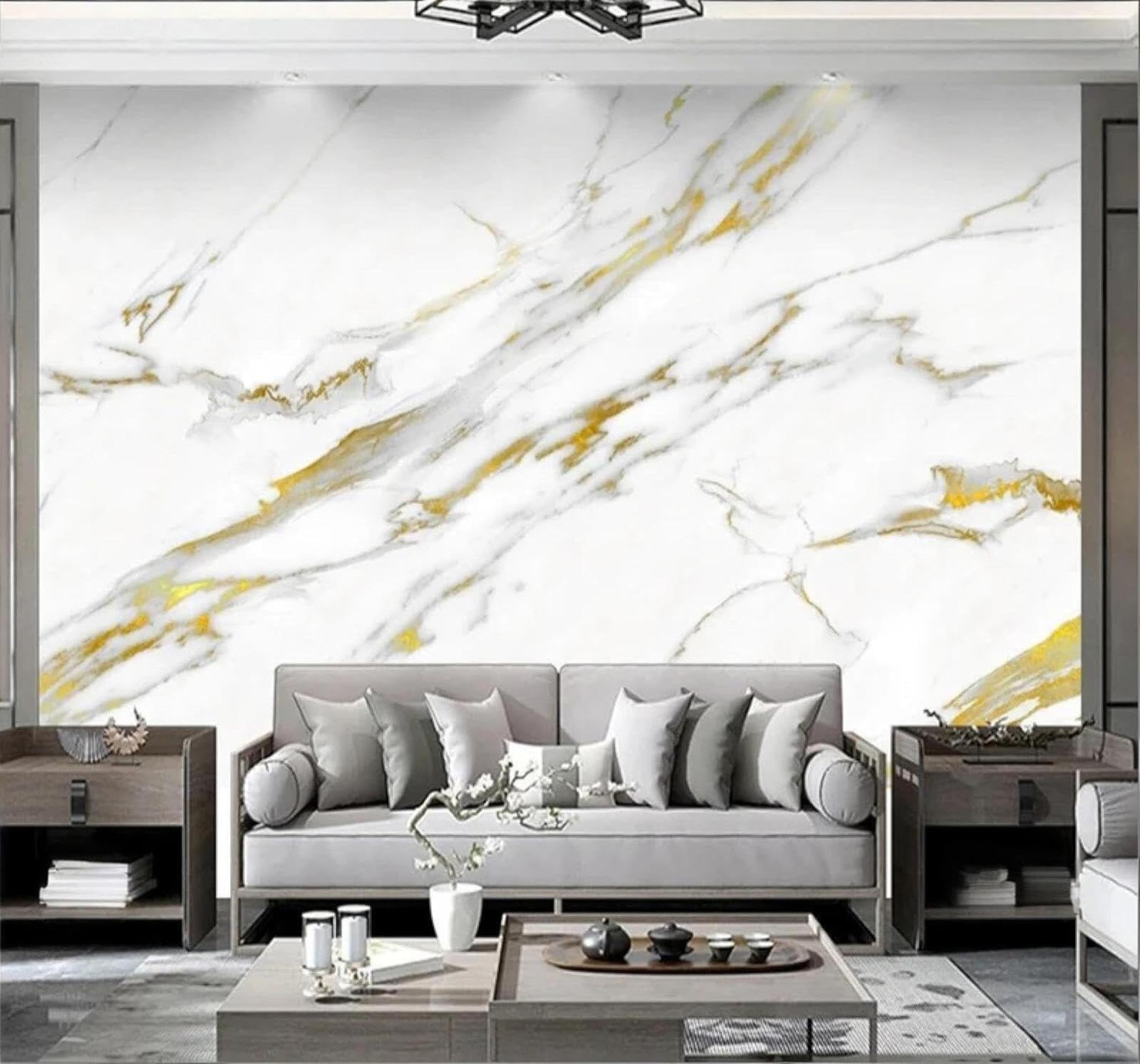 Tzxztt Luxury Minimalist Gold Pattern Marble Effect Modern 3D Wallpaper Premium Textured Silk Neutral Tones Material Ideal for Living Room Bedroom-250cm×170cm