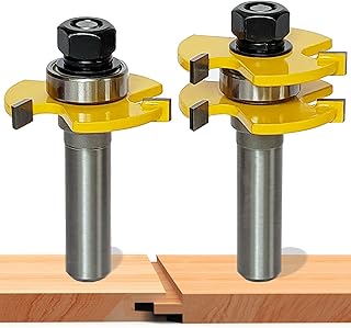 2 PCS Tongue and Groove Router Bit Set 1/2 Shank, 3Tooth Adjustable T-Shaped Wood Router Bit for Woodworking, Mortise and Tenon Tools