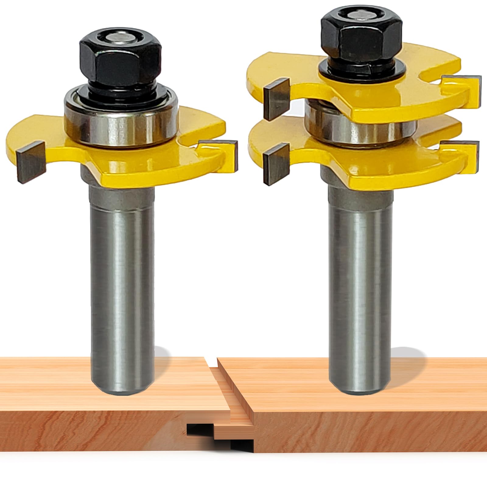 2 PCS Tongue and Groove Router Bit Set 1/2 Shank, 3Tooth Adjustable T-Shaped Wood Router Bit for Woodworking, Mortise and Tenon Tools