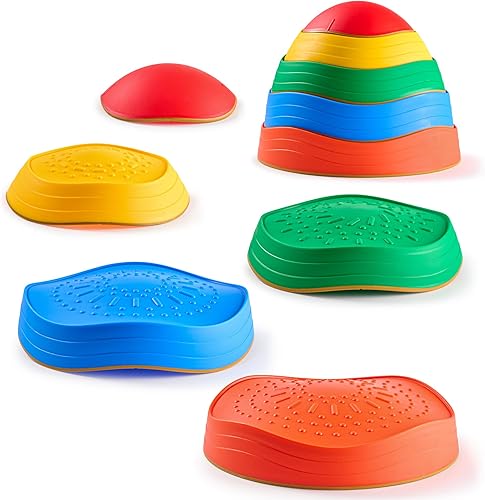 Miniatura 10 de Special Supplies Stepping Stones for Kids, 5 Balance Indoor and Outdoor Blocks Promote Coordination, Balance, Strength, Child Safe Rubber, Non-Slip