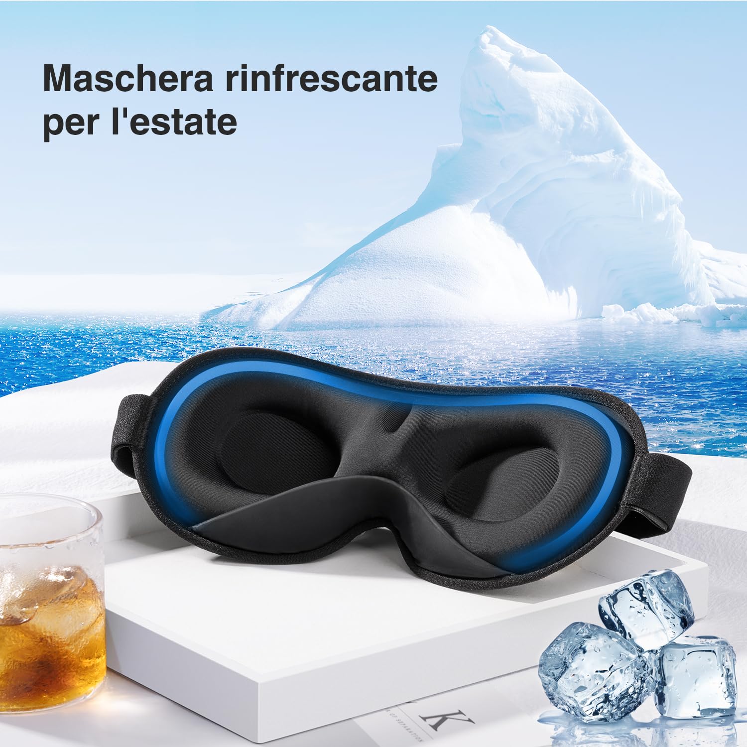 Umisleep 2026 Maschera per dormire ponderata per uomo e donna, 3D per alleviare la pressione, 100% con cinturino regolabile per viaggi, yoga, 120 g, Nero
