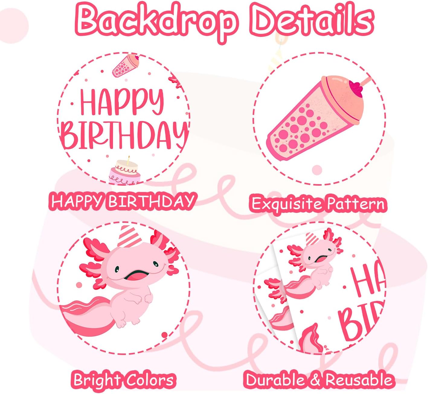 Axolotl Birthday Backdrop Axolotl Birthday Decorations Pink Photography Background for Kids Boys Girls 1st 2nd 3rd Bday Party Decor Supplies 5×3ft