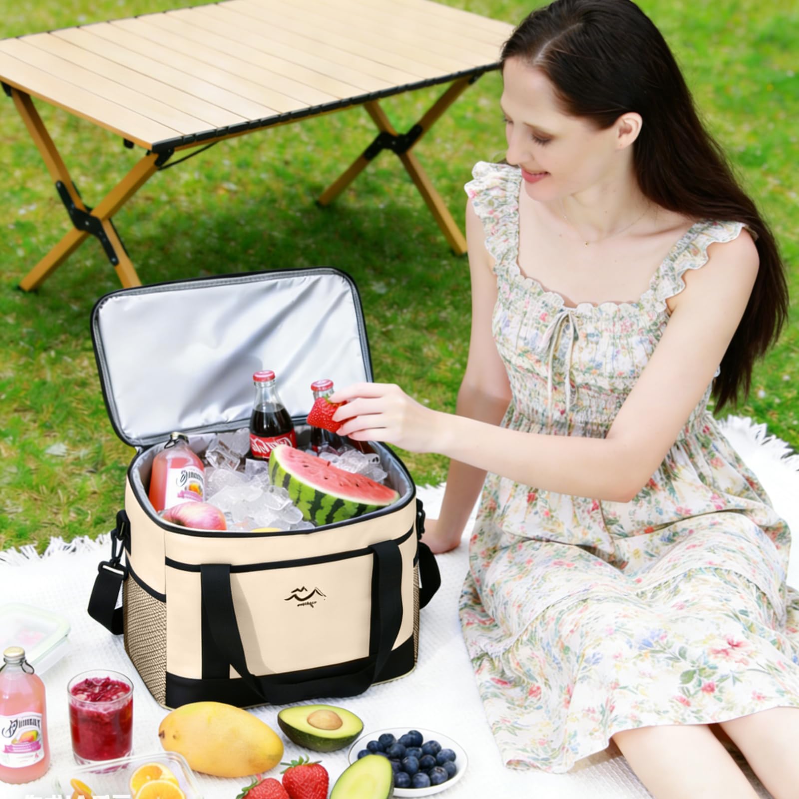 Kühltasche 26L Groß Faltbar XL Wasserdicht Tragbar Isolierte Picknicktasche Für Strand Camping Auto Picknick Einkauf Reise Thermotasche Leicht Isoliert Kühlbox Familienausflug