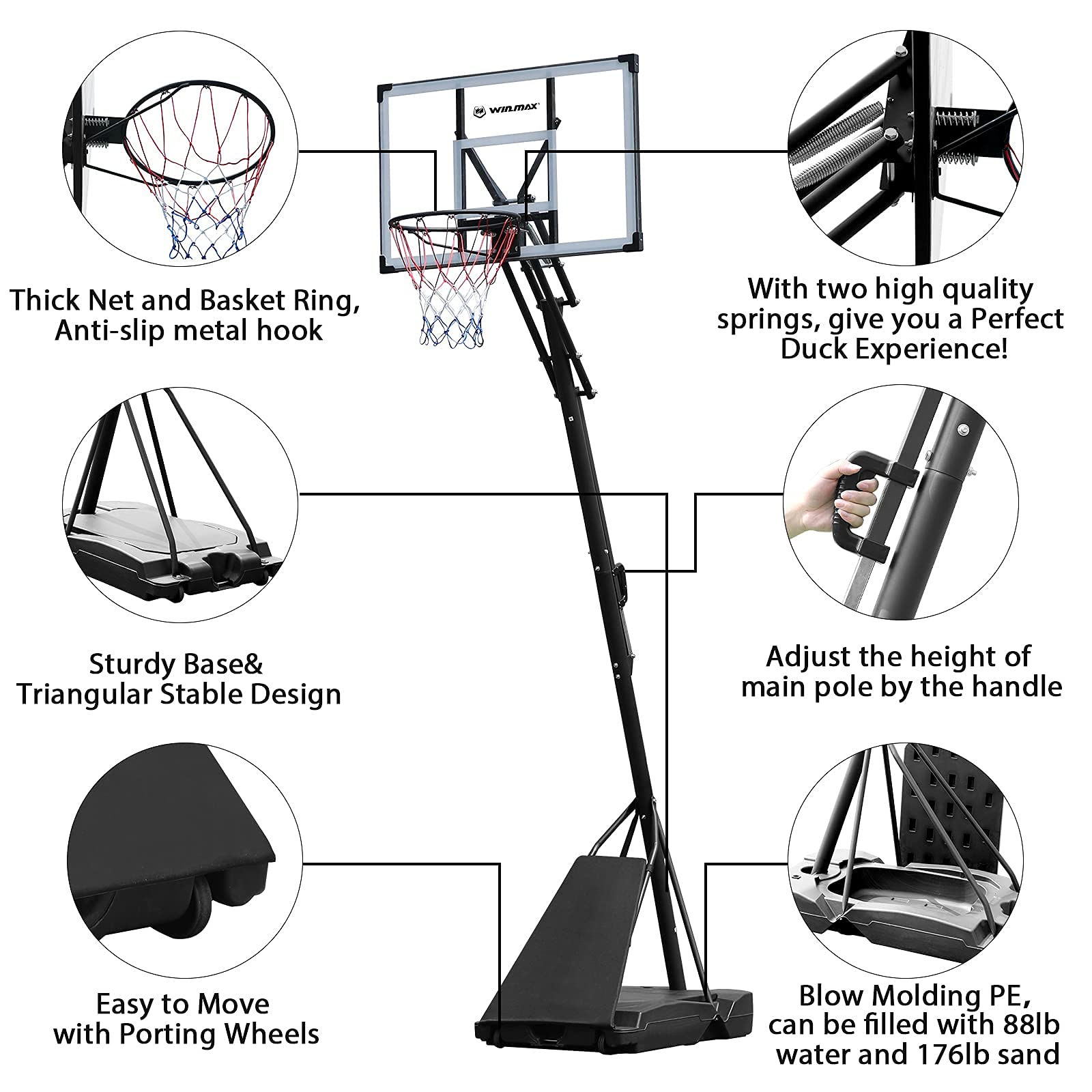 Buy WIN.MAX Portable Basketball Hoops & Goal Outdoor Basketball
