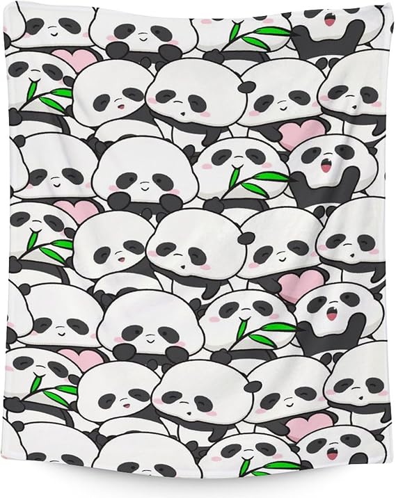 Mercuryelf Panda Throw Blanket - Soft, Fuzzy & Warm - 30x40 Inches Small Blankets for Lap, Crib - White Funny Throws Gift for Panda Lovers