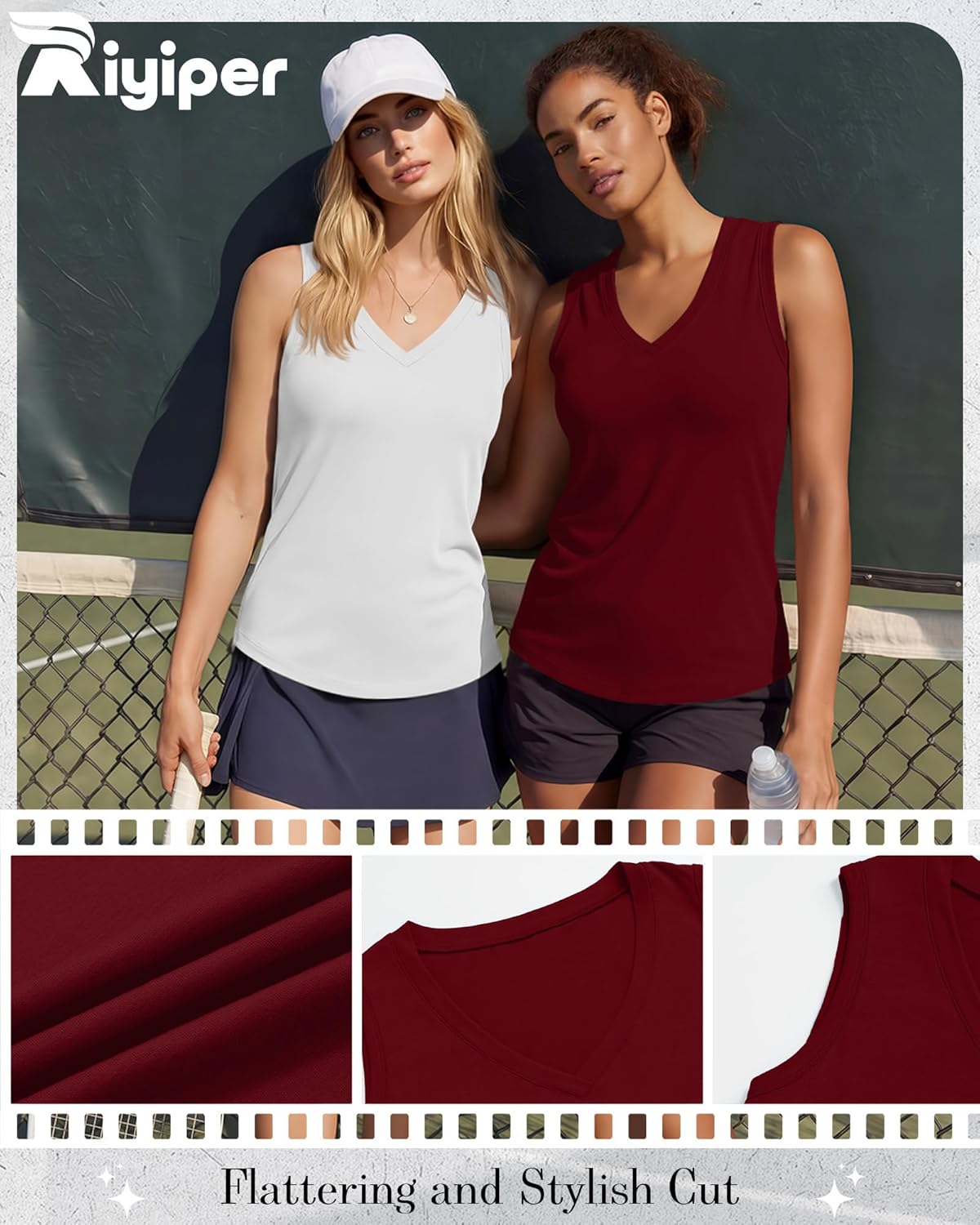 Riyiper 4 Pack Women's Tank Tops V Neck T Shirts Loose Fit Summer Sleeveless Casual Tee Blouse 2026 Fashion Vacation Clothes - Image 5