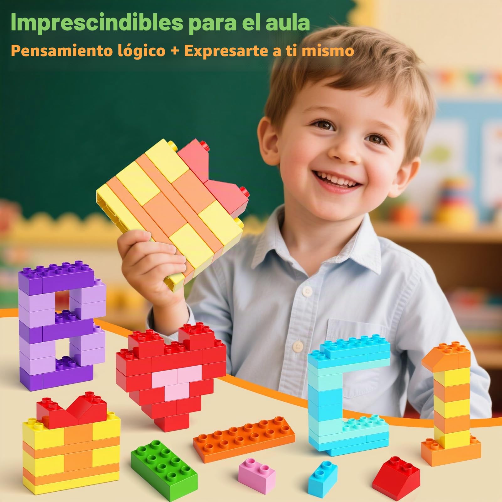 97 piezas grandes bloque de construcción, bloques clásicos en 12 colores y 8 formas, creativos compatibles con, juguetes de construcción con caja