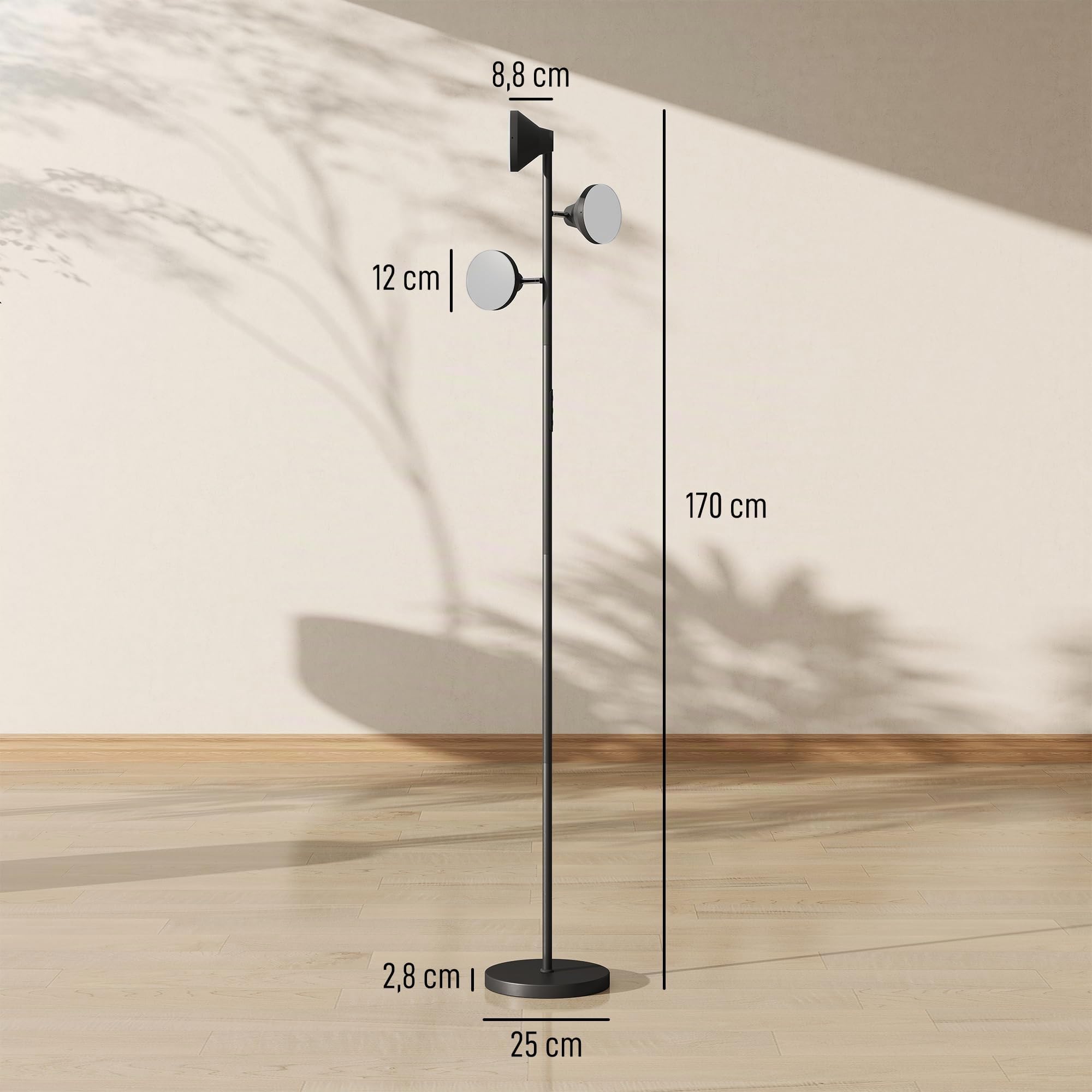 HOMCOM Stehlampe Wohnzimmer Dimmbar mit Leselampe 4150lm 2700K–6000K | Stehleuchte RGB Farbwechsel, mit Fernbedienung, Touch-Steuerung, 3 Drehbare Köpfe, Standleuchte für Schlafzimmer