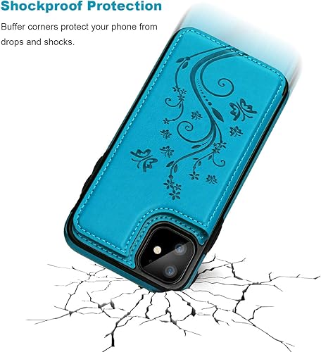 Miniatura 5 de Vaburs - Funda tipo cartera para iPhone 11 con tarjetero, diseño de mariposa en relieve de piel sintética de alta calidad, doble botones magnéticos,