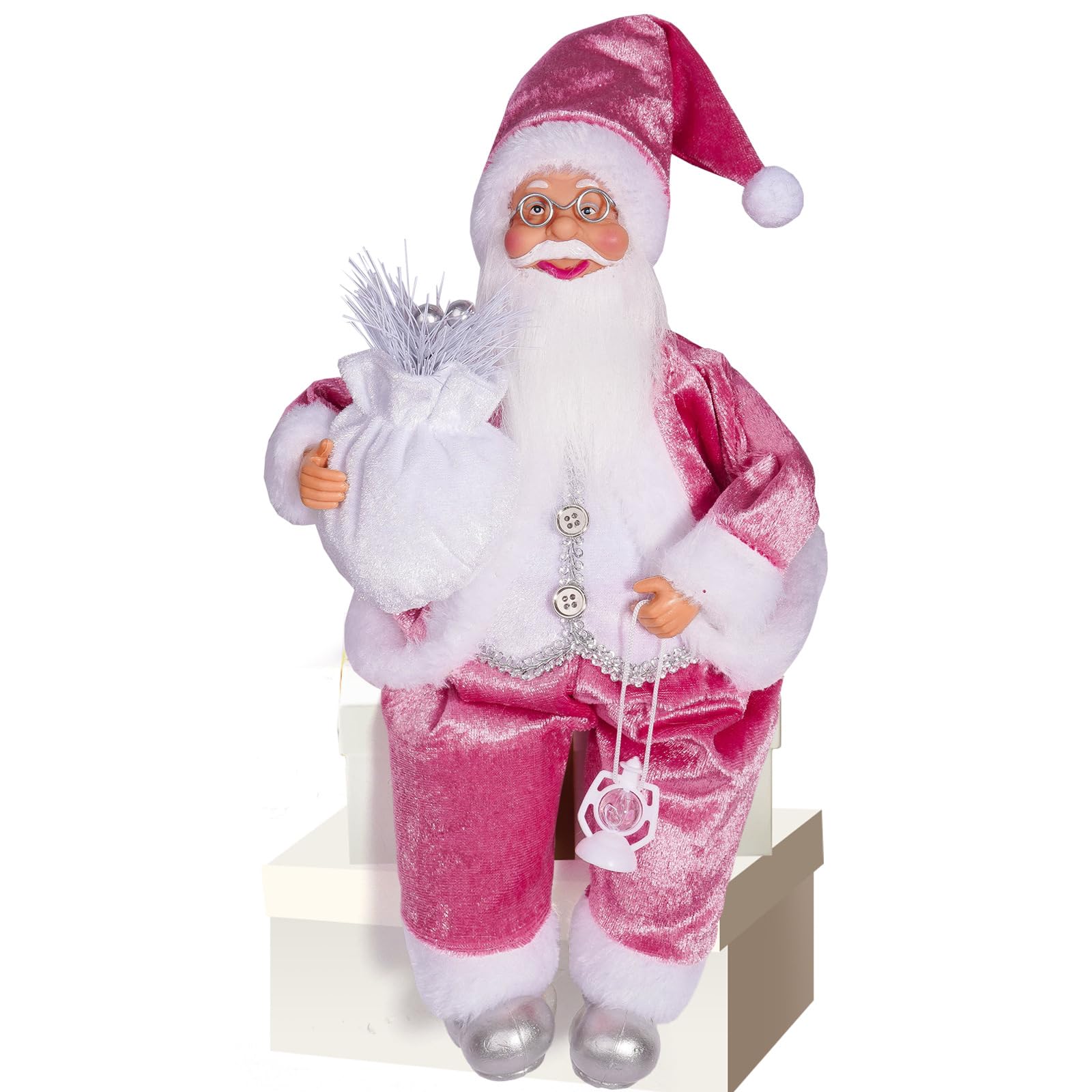 Tsophreniq 12" Sitting Santa Holiday Decoration Indoor Outdoor Use Shatterproof Materials & Washable Design Sitting Santa Holiday Decoration
