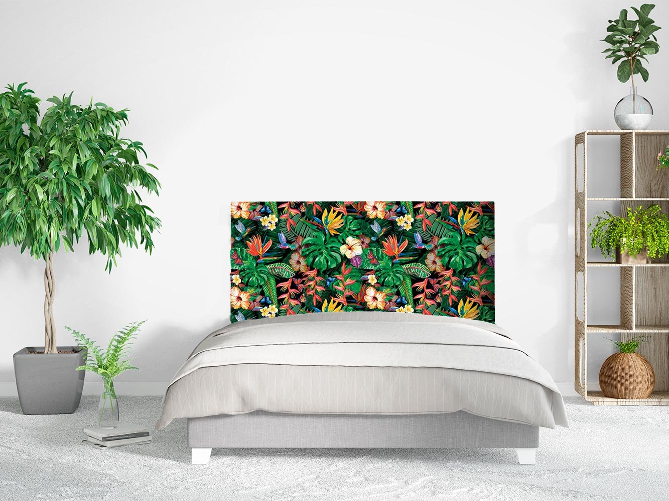 Cabecero Cama PVC Impresión Digital | Estampado de Plantas Exóticas Flores Tropicales Mariposa Colibrí 150 x 60 cm | Cabecero Original y Económico