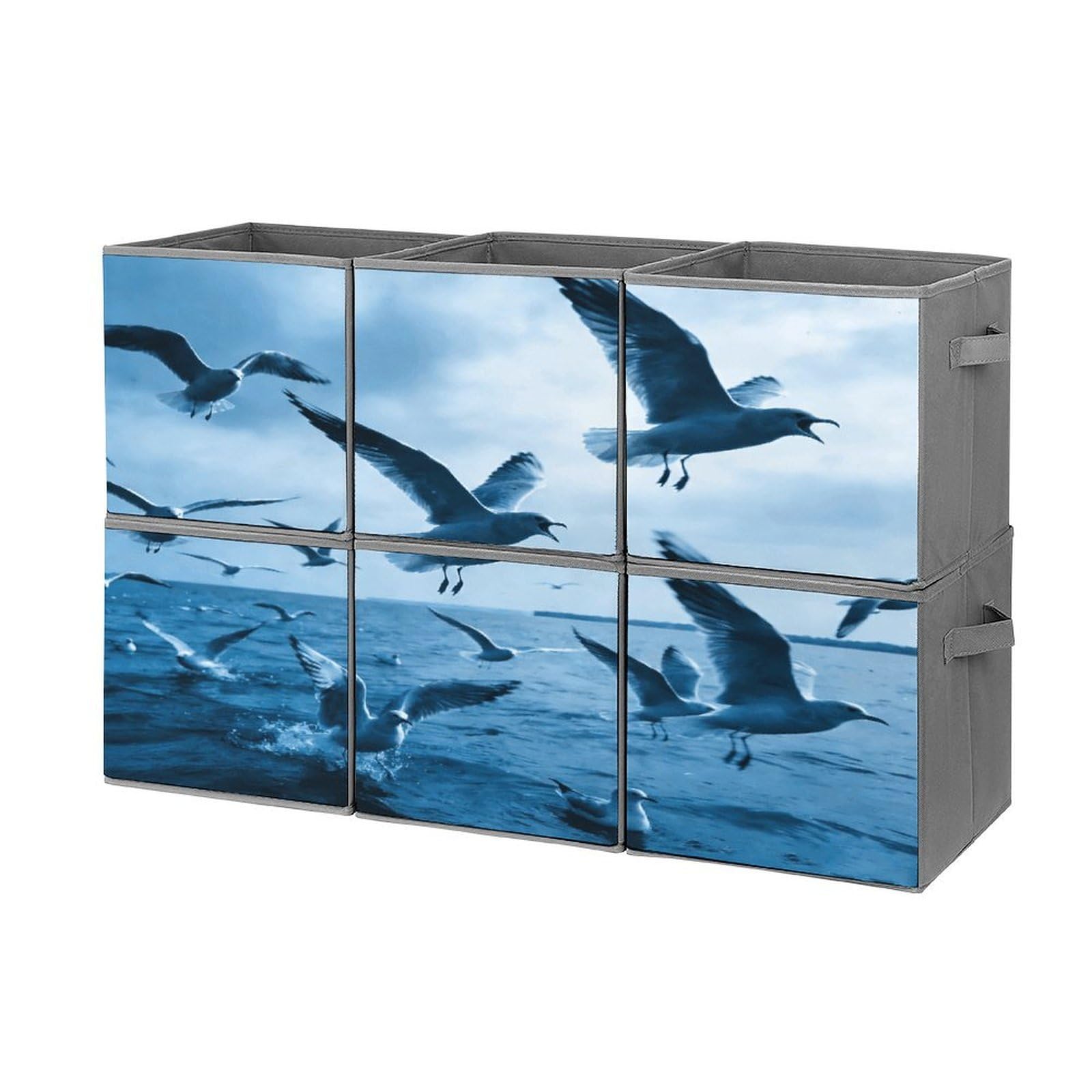 Fodpand Style Flocks Of Seagulls Follow The Wind. Cube Bins With Double Handles,Set Of 6 Cube Organizer, Stackable And Foldable Storage Bins For Organization, Closet, Shelves, Offices