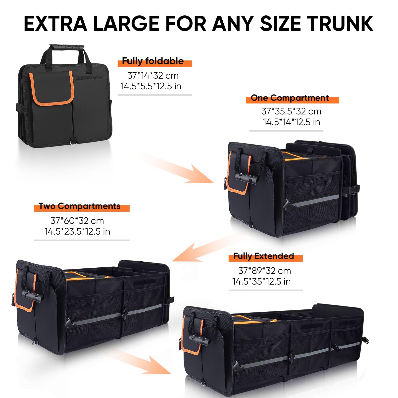 105L Organizador de Maletero Coche y SUV - con Bolsa Refrigerante Organizador de Coche para Almacenamiento - Caja Plegable con 2 Compartimentos Estándar - Base Antideslizante -Tapa Extraíble