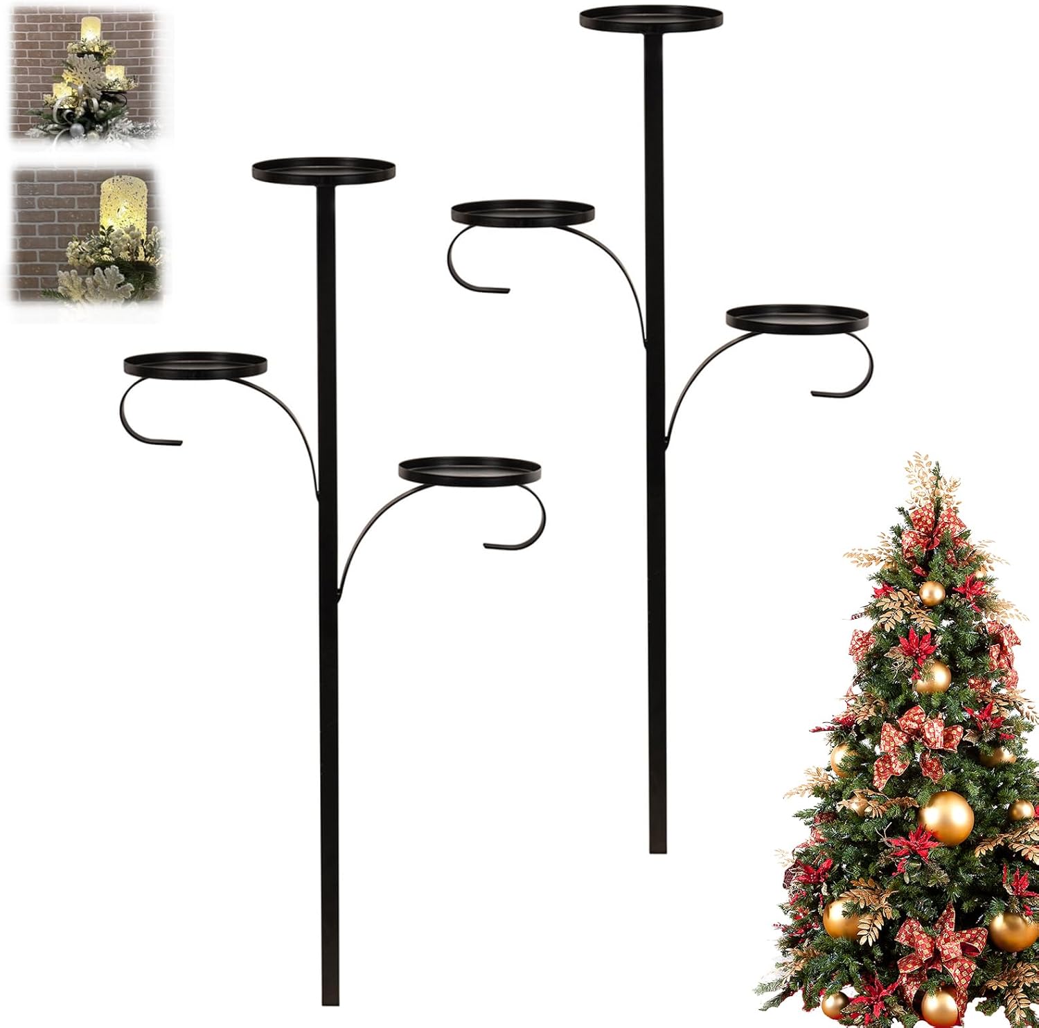 Black Triple Tree Topper, Tree Topper Candle Holder, 3 Tier