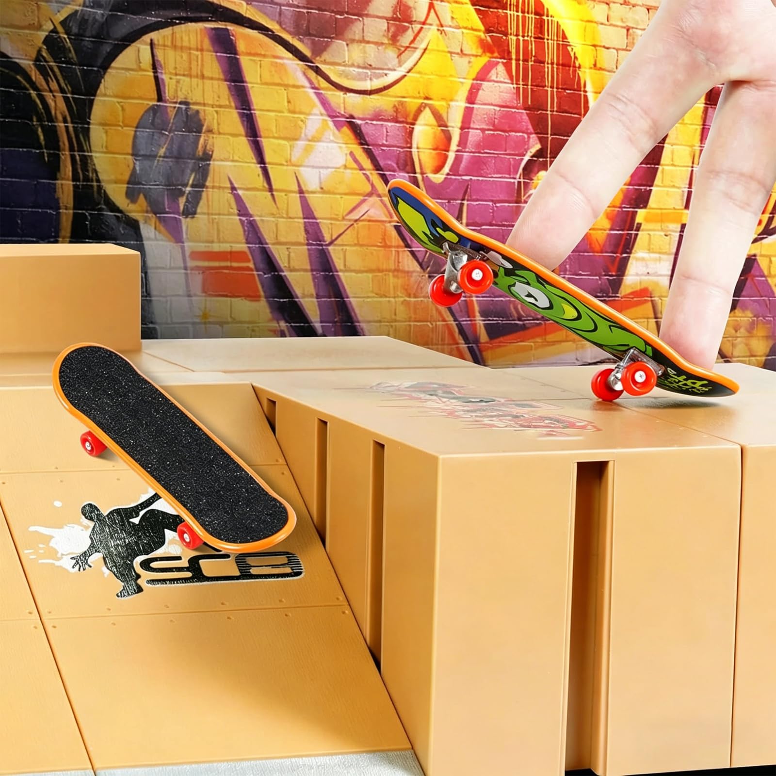 Finger Skateboard Rampe Zubehor Set, 5-in-1 Finger Skateboard Park, Mini FingerSkateboard Ramp, Fingerskateboards, DIY Montagen Fingerboard Rampe fur Fingersportarten Spielzeug Geschenk