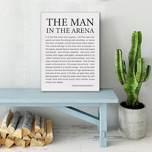 Miniatura 5 de Lienzo inspirador para pared, con cita motivacional del hombre en la arena, impresión en lienzo con frase positiva de Theodore Roosevelt, pintura en