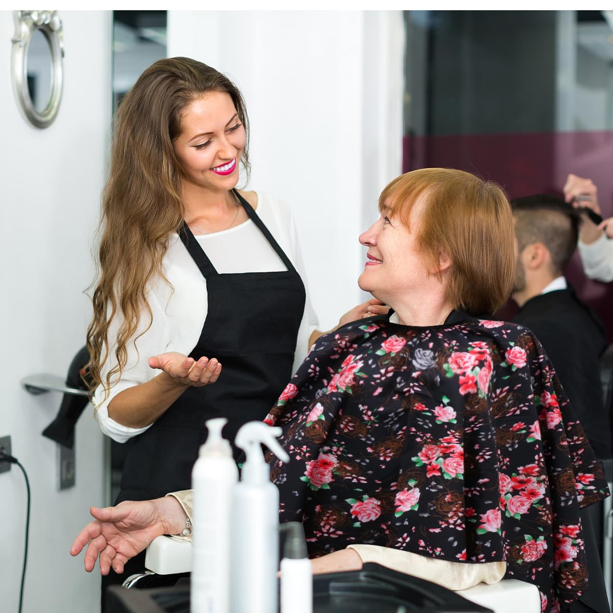 VALICLUD Capa para Cortar Pelo Adulto Estampado de Rosas, Tela Ligera y Resistente, Capa de Peluquería para Salón y Uso Doméstico, Delantal para Corte y Tinte de Cabello