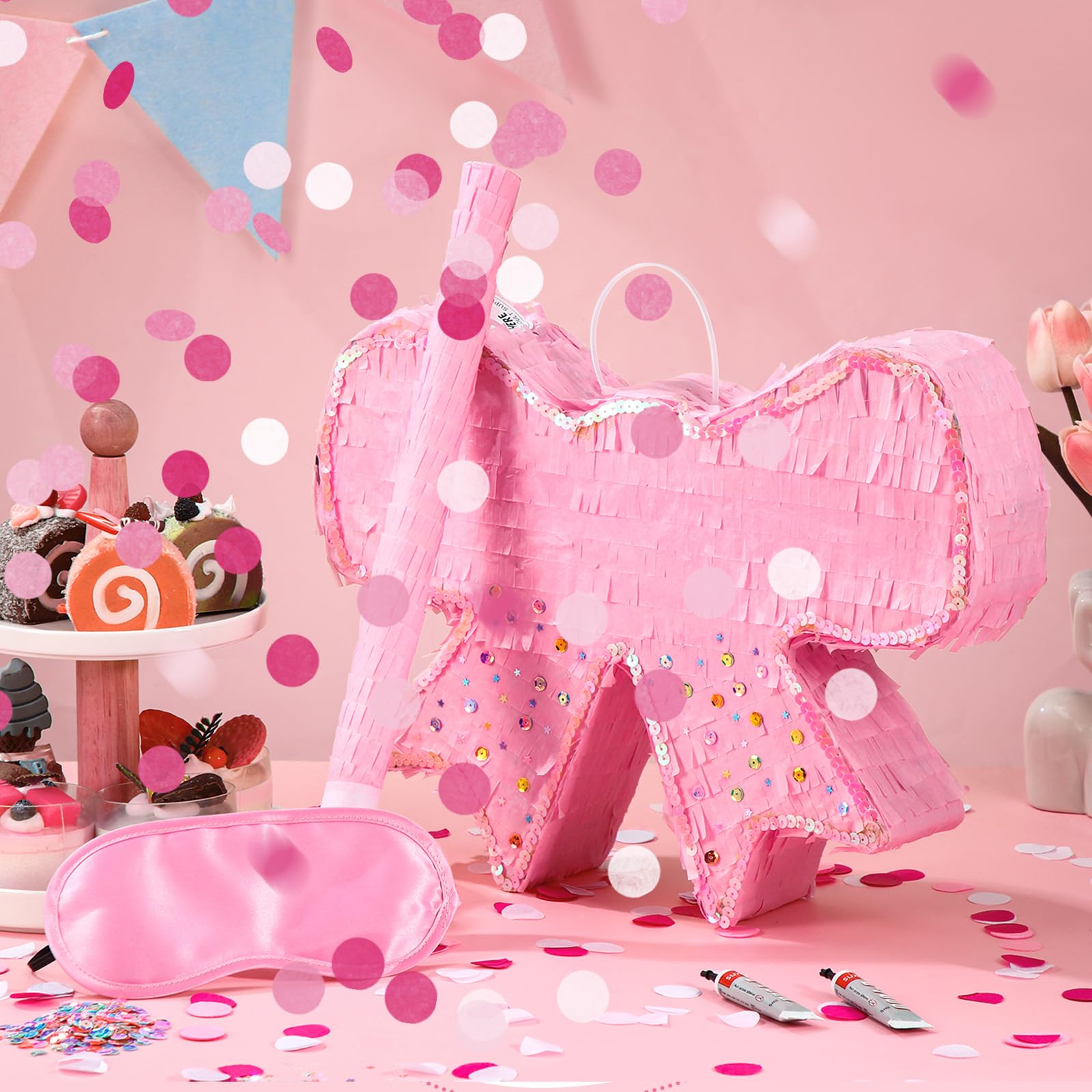 Black And Pink Bow Pinata, Bow Theme Number Birthday Decorations, Fillable Hanging Piñata With Stick Blindfold Confetti For Girls Boys 1st Anniversary Party Decorations(15.7 X 11.5 X 3 In