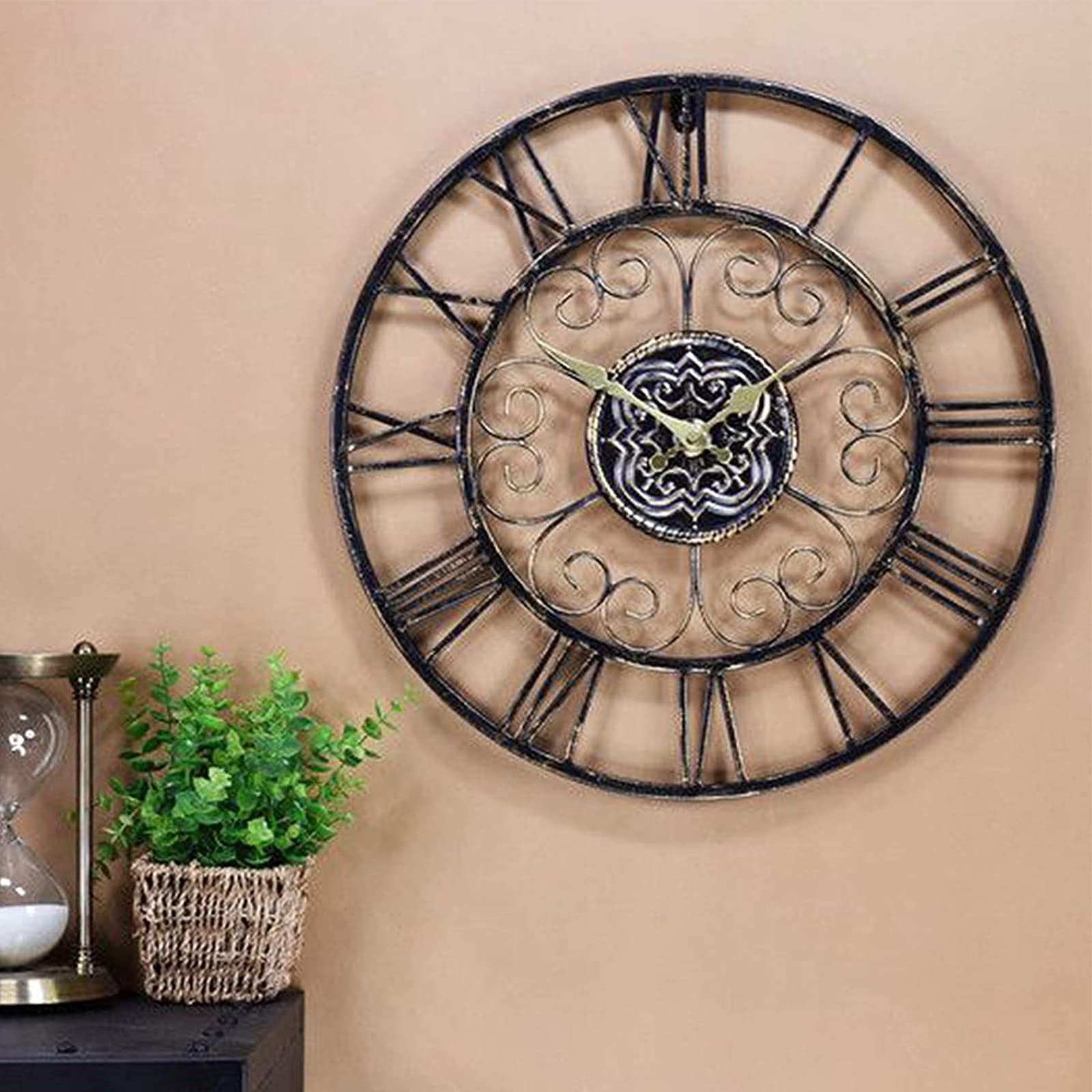Horloge de jardin extérieur 18,5 pouces grande horloge murale style rétro européen noir
