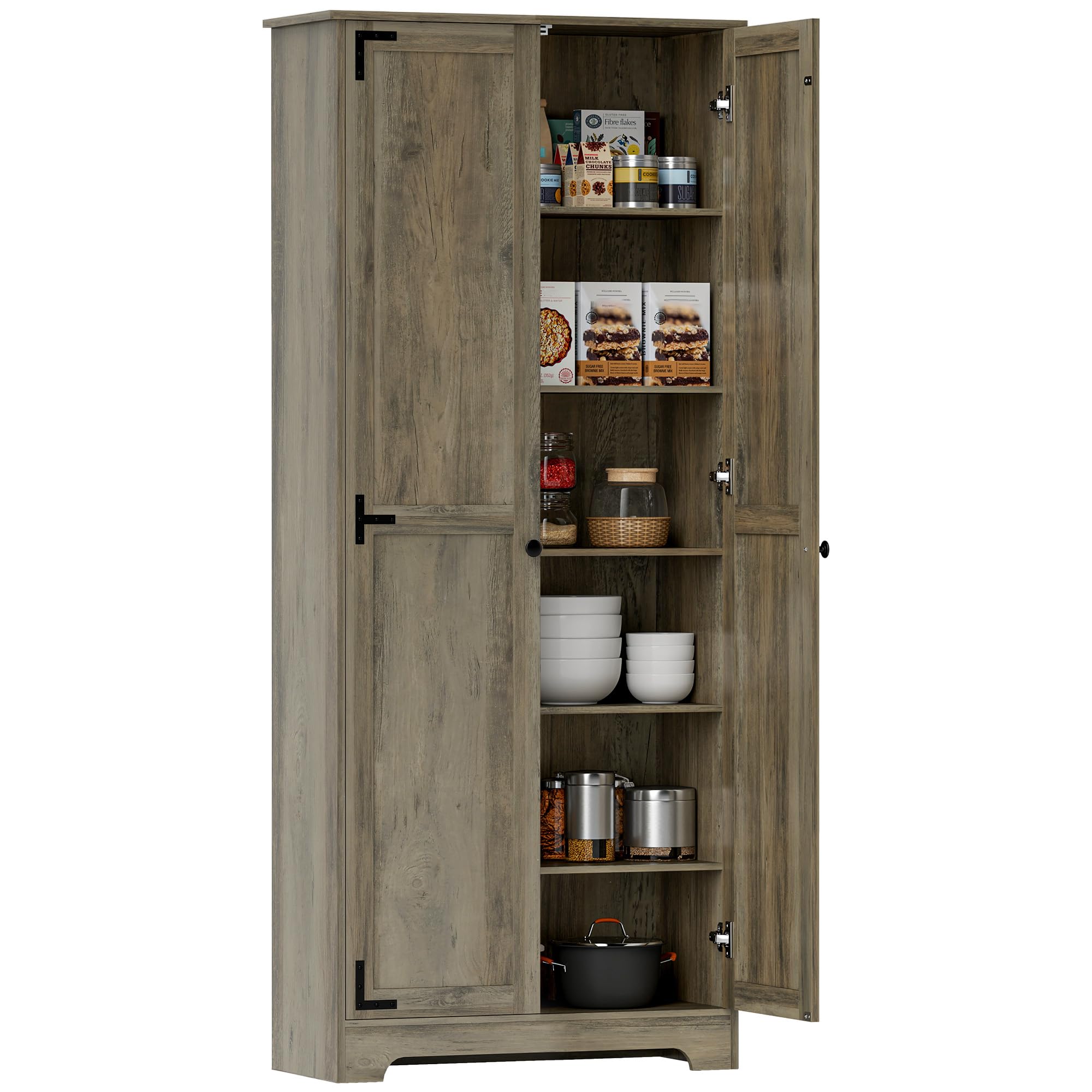 HOMCOM Alacena de Cocina Armario de Cocina Armario de Almacenaje con 2 Puertas y Estantes Ajustables para Comedor Salón 78x31,5x182 cm Marrón Grisáceo