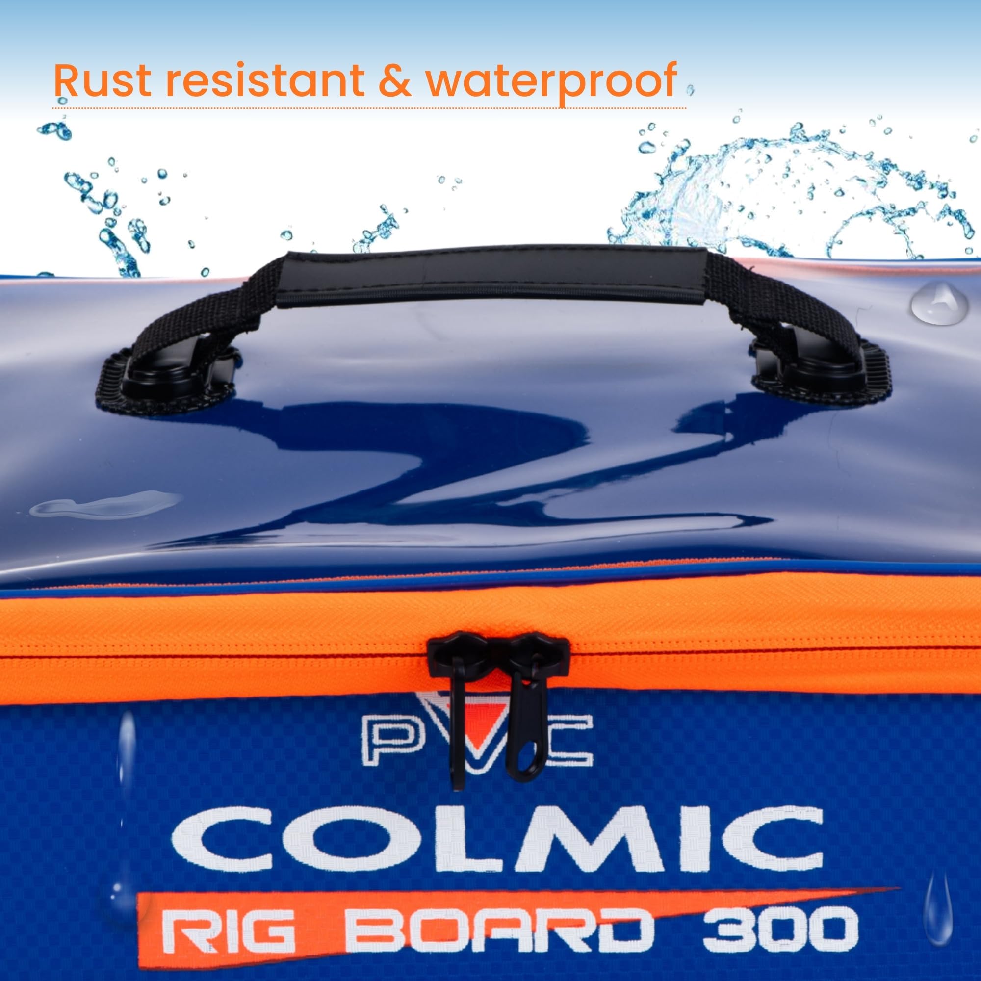Colmic Wasserdichte PVC-Rig Board Box - EVA Rig Tasche mit transparentem Deckel, Anti-Shock Griff - Kompatibel mit 15 cm und 30 cm Rig Board, Blau und Orange, RIG BOARD 300, Wasserdichte