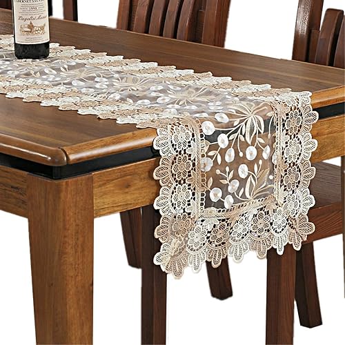 Camino de mesa con bordado floral de encaje, bufanda rectangular transparente de poliéster para decoración de mesa del hogar, comedor, 16 x 35
