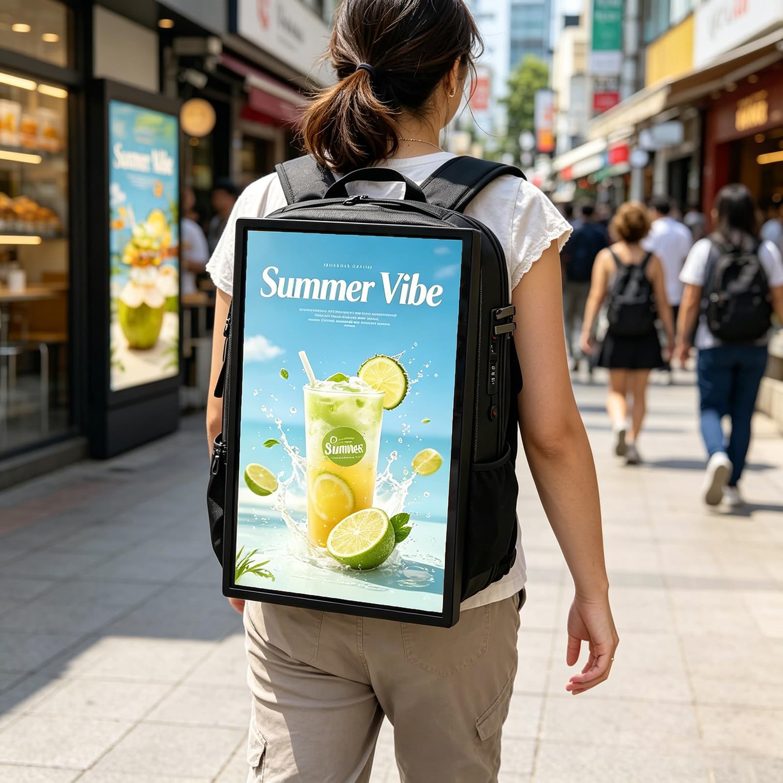 RoyceBee 21.5-inch LCD Video Advertising Backpack, Portable Video Advertising Player, IP65 Waterproof Digital Signage Backpack with USB/App/CMS Input for Auto Playback, Split Screen, Android 11OS