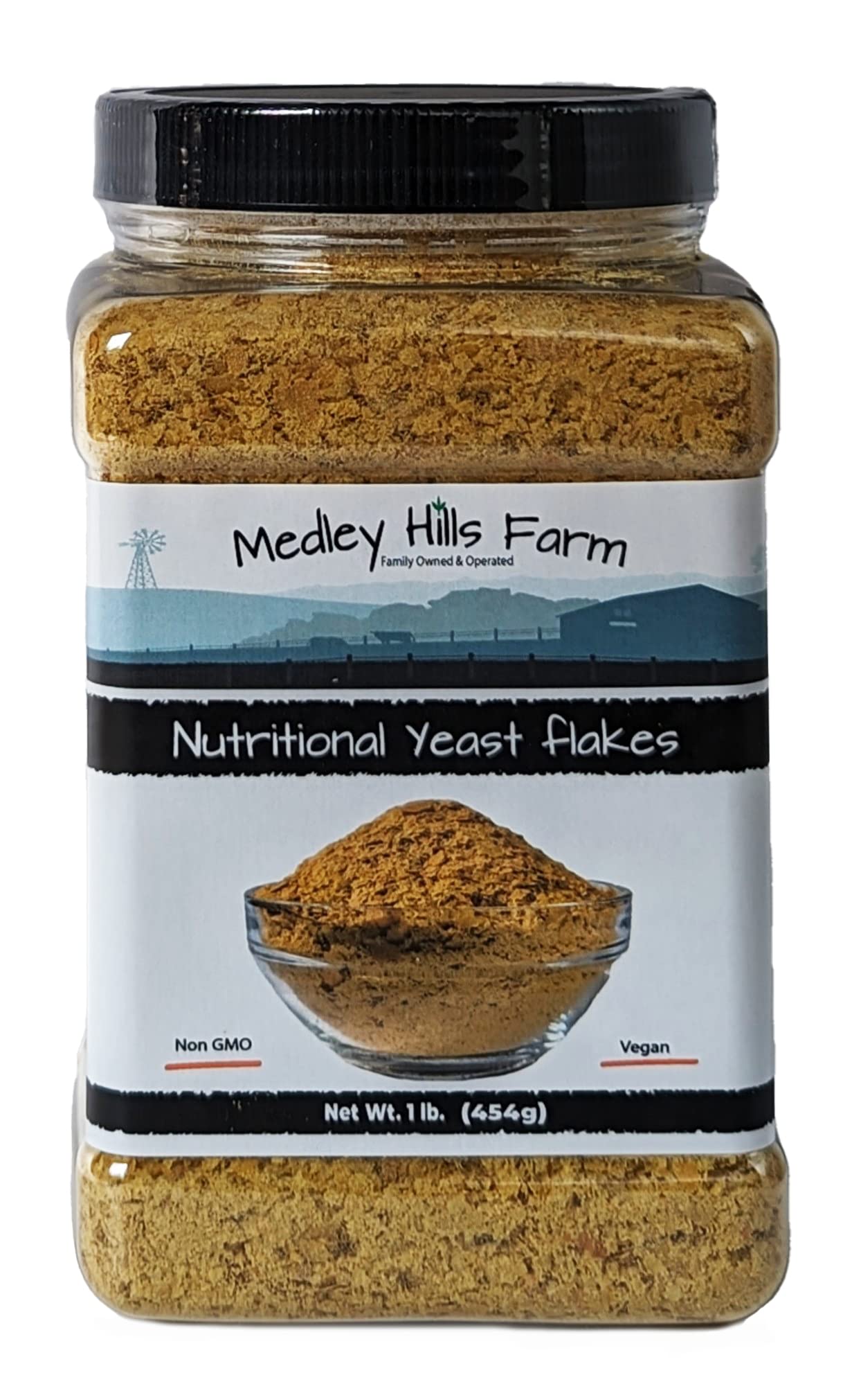 Nutritional Yeast Flakes by Medley hills farm 1 Lb. in Reusable Container - Fortified Nutritional Yeast - Non GMO - Vegan - Gluten Free