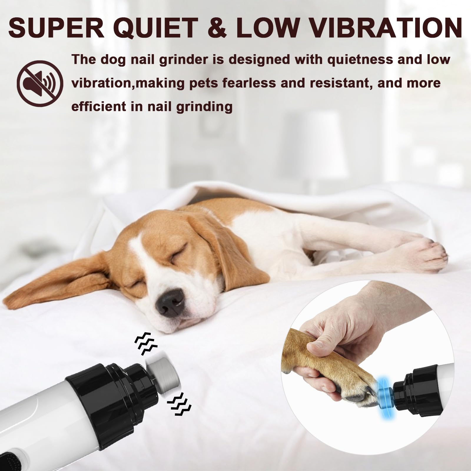 Dog Nail Grinder Upgraded,Professional 2-Speed Pet Nail Trimmer,Quiet and Low-Vibration Dog Nail Trimmers,and 3 Ports for Large,Medium,Small Pets with Hard or Thick Nail - image 6