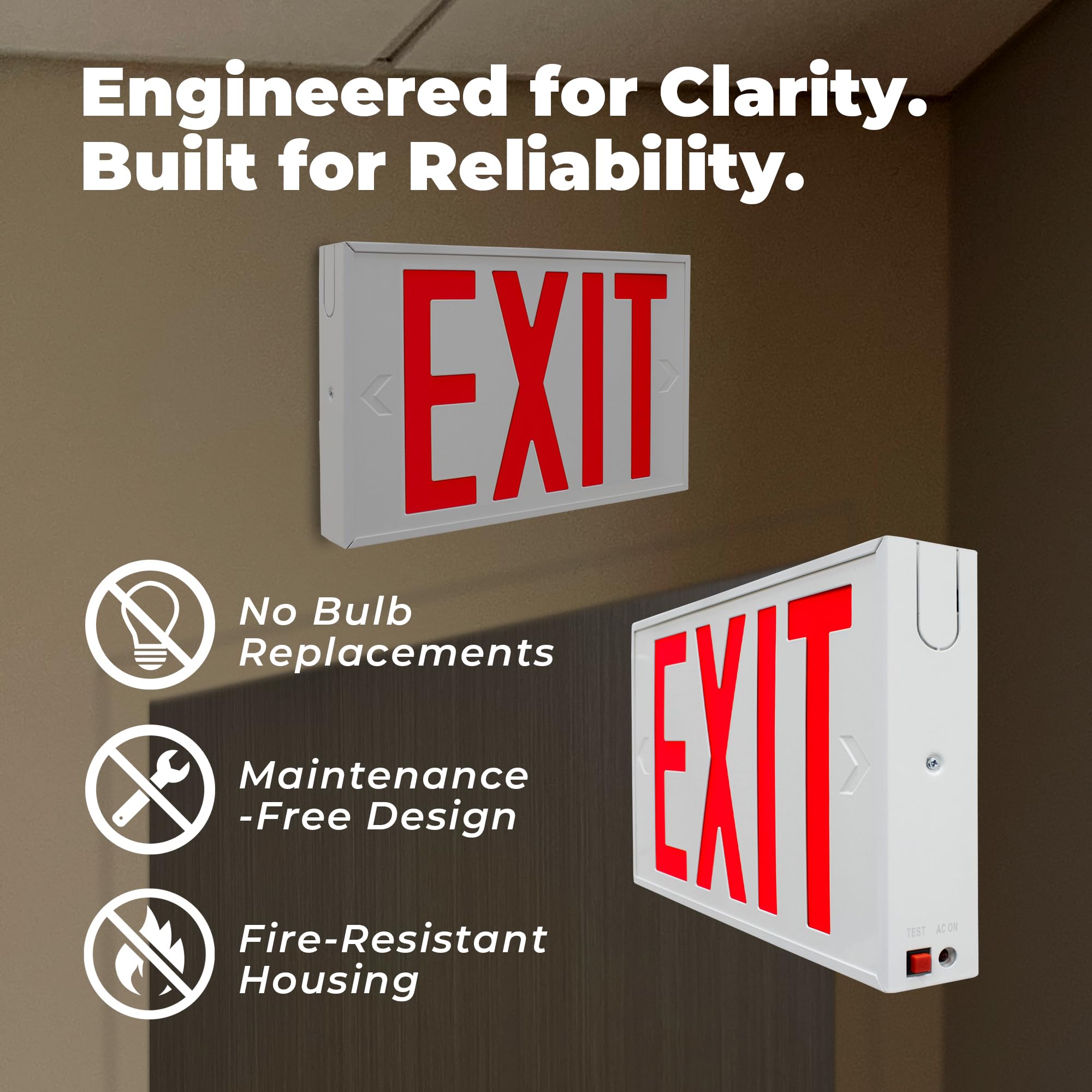 LFI Lights | NYC Approved Red Exit Sign | White Steel Housing