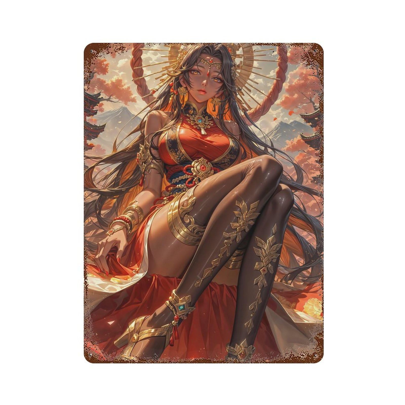 Chinese Goddess Rust Effect Tin Sign 15.7"x11.8", for Farmhouse, Kitchen And Entryway Decor, Decorative Metal Wall Art