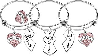 3pcs Silver Heart Pendant Bracelet For Women Lady Girls Big Sis Mid Sis Lil Sis Soul Sis BFF Bestie Birthday Christmas Sister Gift From Sisters
