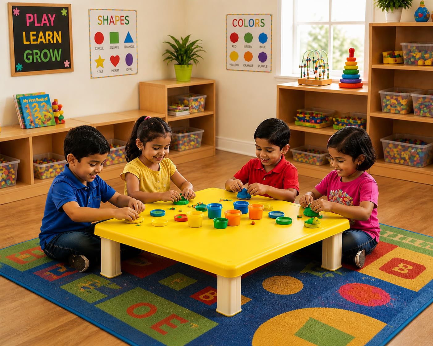 Plastic Strong and Durable Kids Table for Studying Dining Home Virgin Material Kids Table for 2 to 10 Years | Sustain Upto 50 KG (Yellow Low Table)-image-20