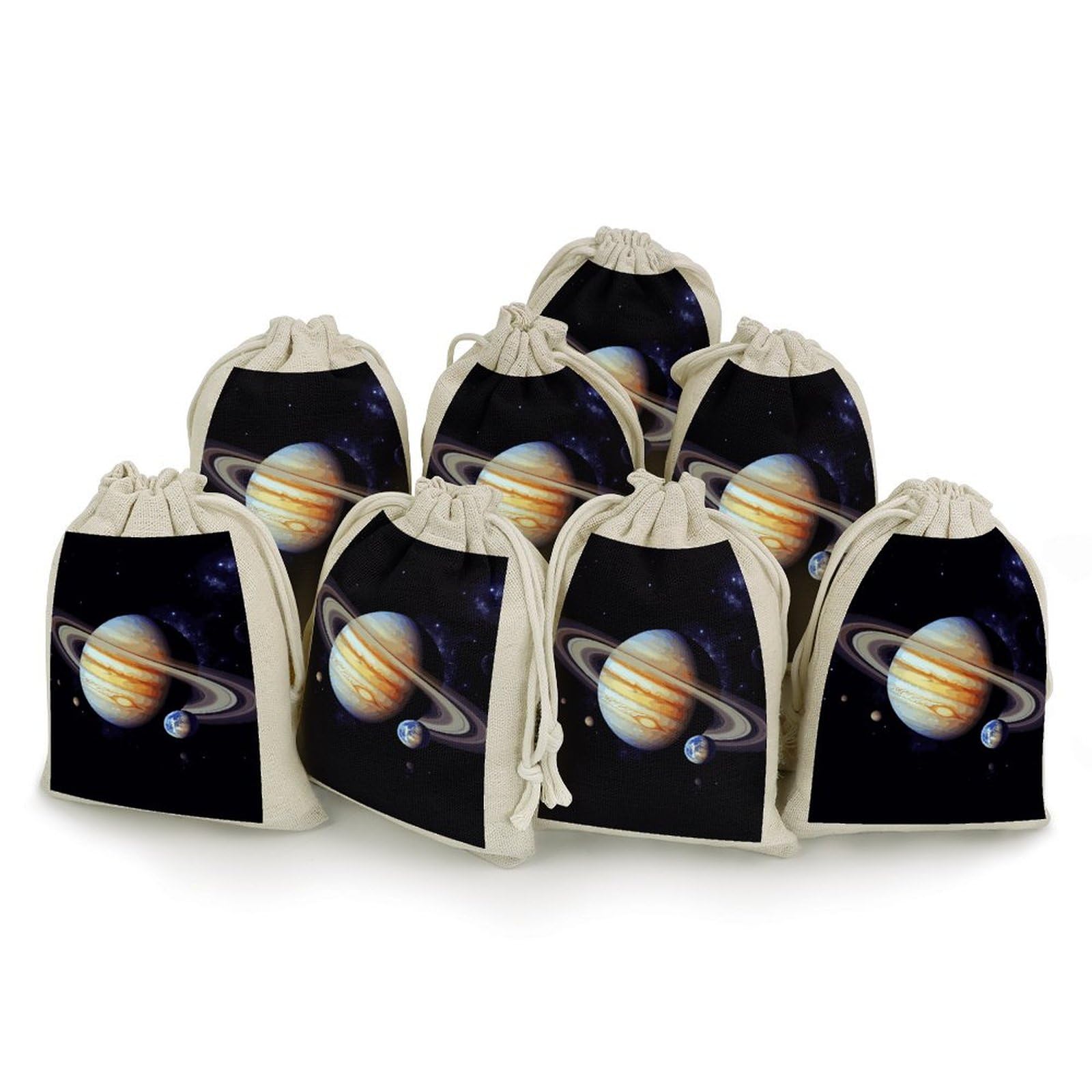 Pochettes cadeaux mariage Planet Jupiter petits sacs cordon coton lin lot de 8