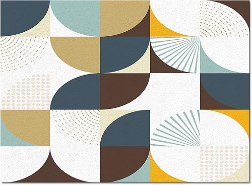 Miniatura 3 de Alfombra moderna de mediados de siglo para dormitorio, sala de estar, color caqui, marrón y gris, bloque de color geométrico, alfombra