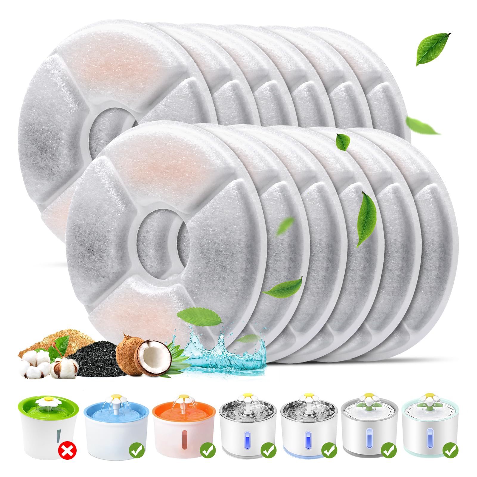Filtro fuente para gatos, 12 filtros de recambio para bebederos 2.4L/1.6L Triple sistema de filtración Filtro de carbón activo para fuentes de agua Dispensador automático de mascotas Fuente bebedero