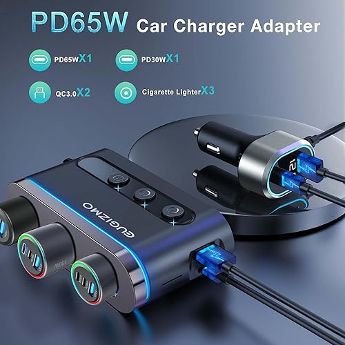 Miniatura 5 de Adaptador de encendedor de cigarrillos, 222 W, 3 enchufes, enchufe de encendedor de cigarrillos USB, puerto de cargador para Carro PD 65 W 30 W y
