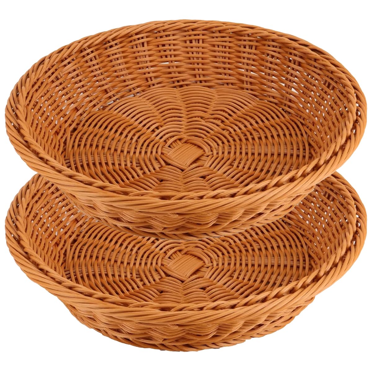 RT&BS 2pcs Round Wicker Bread Basket, Round Wicker Eggs Basket, Rattan Fruit Baskets, Reusable Handwoven Storage Baskets for Vegetables, Bread, Fruits, Eggs, Snacks, Candy (Brown, M) — image 1