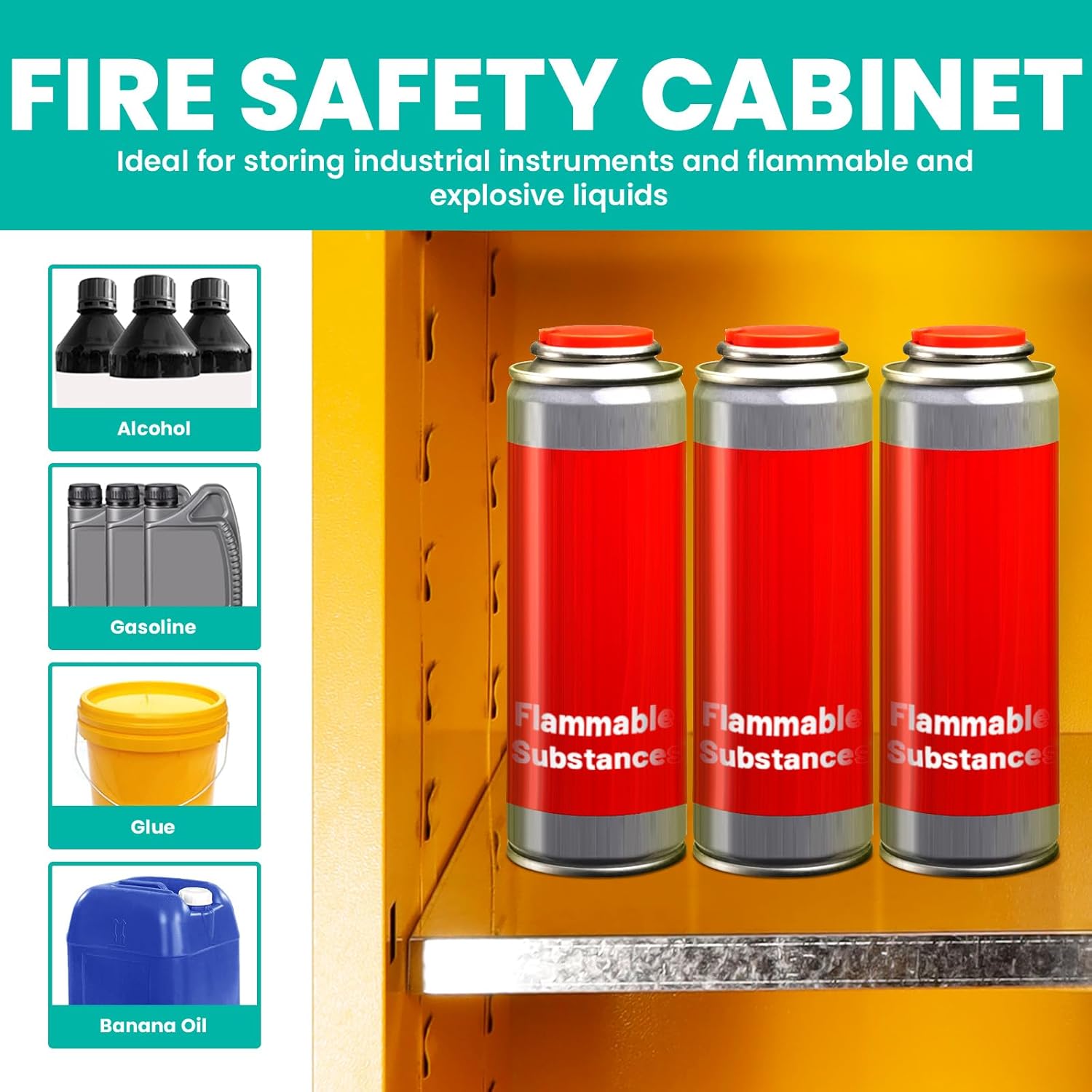 Safety Cabinet, 60 Gallon Heavy-Duty Adjustable Shelf Chemical Storage Cabinet, 45" H x 43" W x 18" D Flammable Liquid Storage Cabinet, for Industrial and Home Use