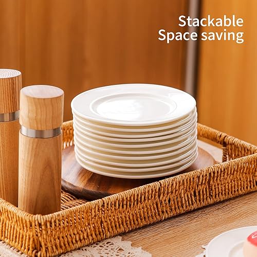 Miniatura 5 de TAMAYKIM 18 platos de postre de porcelana de 6 pulgadas, platos de cena pequeños para aperitivos, juegos de vajilla redondos, resistentes a los