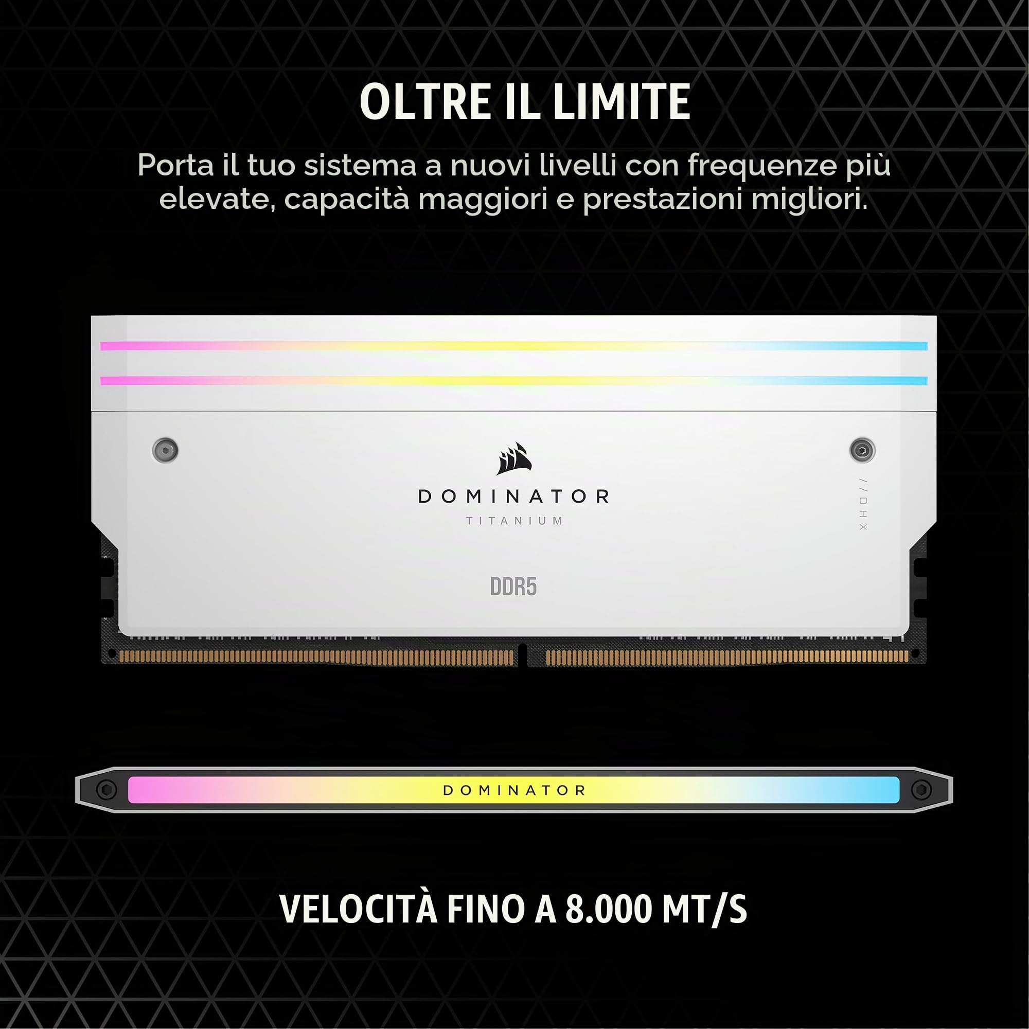 CORSAIR DOMINATOR TITANIUM RGB DDR5 RAM 32GB (2x16GB) Fino a 6000MHz CL30-36-36-76 1.40V AMD EXPO Intel XMP 3.0 Memoria per Computer – Bianco (CMP32GX5M2B6000Z30W)