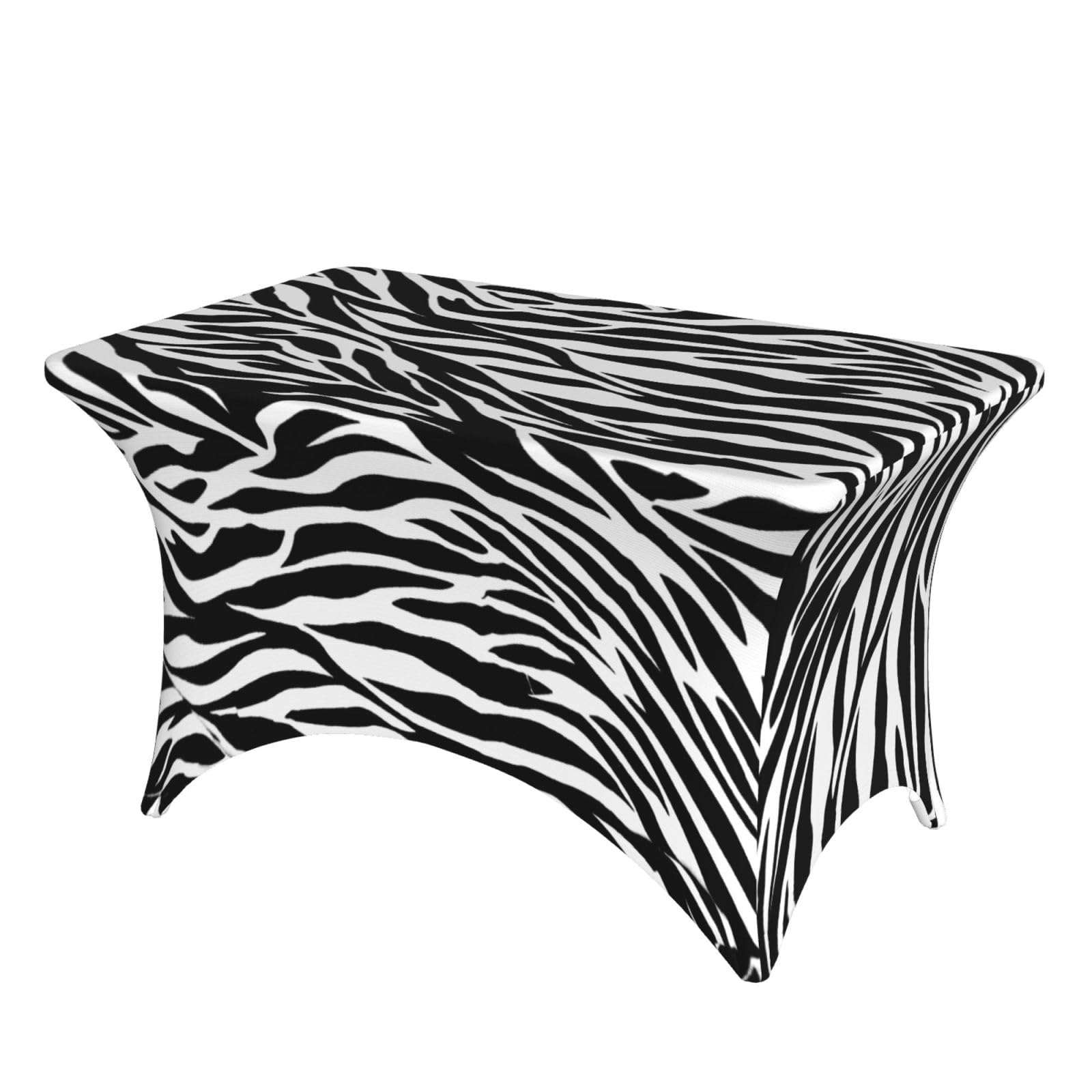 Dcehgew Zebra Print 4Ft Spandex Rectangular Table Cloth, Printed Fitted Elastic Tablecloths Washable Table Cover For Event, Wedding, Banquet & Party