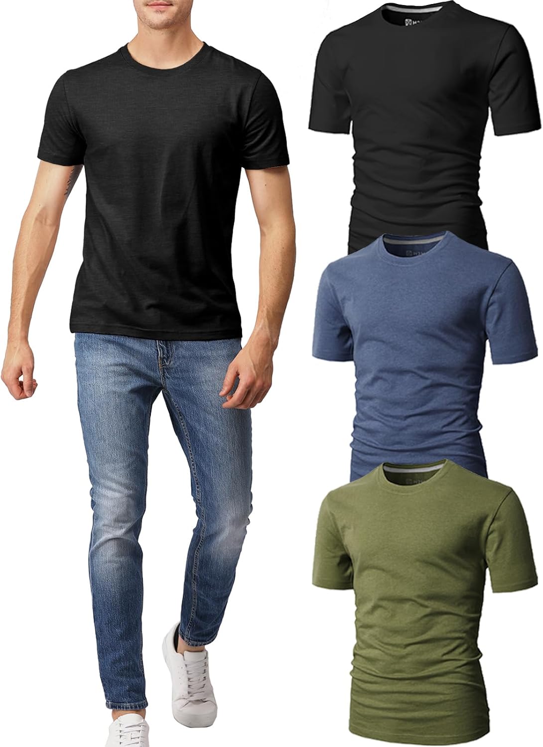 H2H Mens Slime Short Sleeve T-Shirts (V Neck/Crew Neck Multipack) Size XS to 3XL