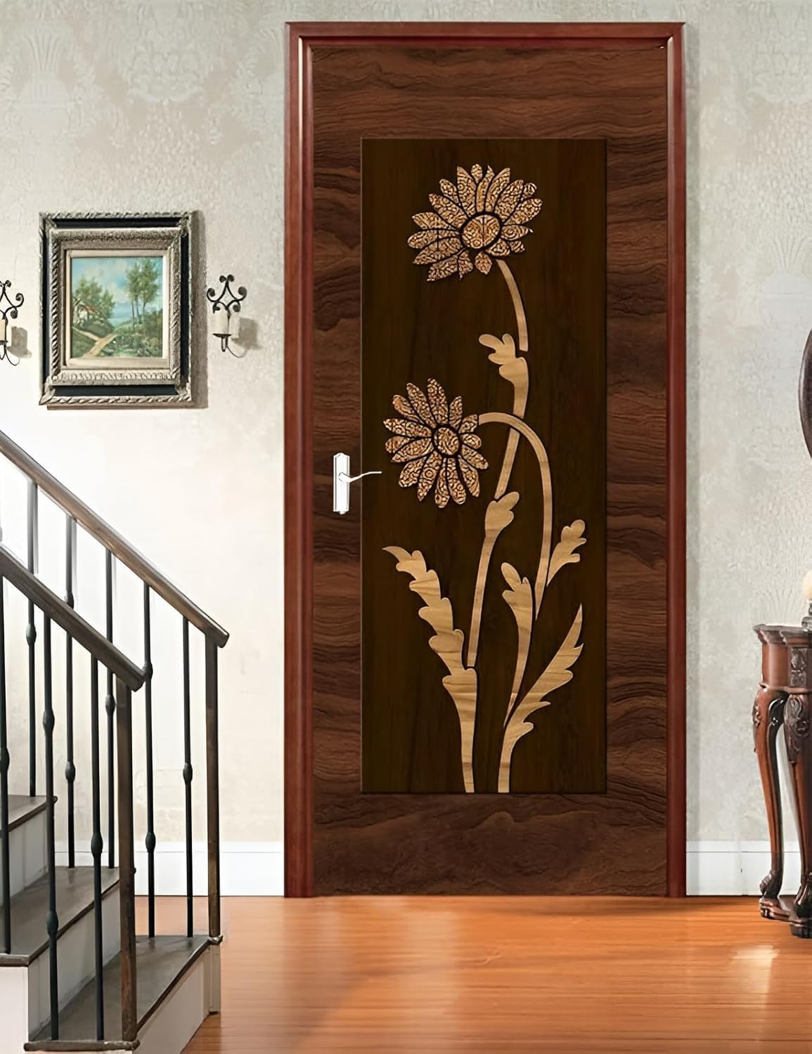 Gold Finish Tree Door Sticker | Floral Print Self Adhesive Vinyl Wallpaper Sticker for Door | Elegant Interior Decor | Peel & Stick Murals for Bedroom, Living Room, Kitchen (30x78 inch)-image-47