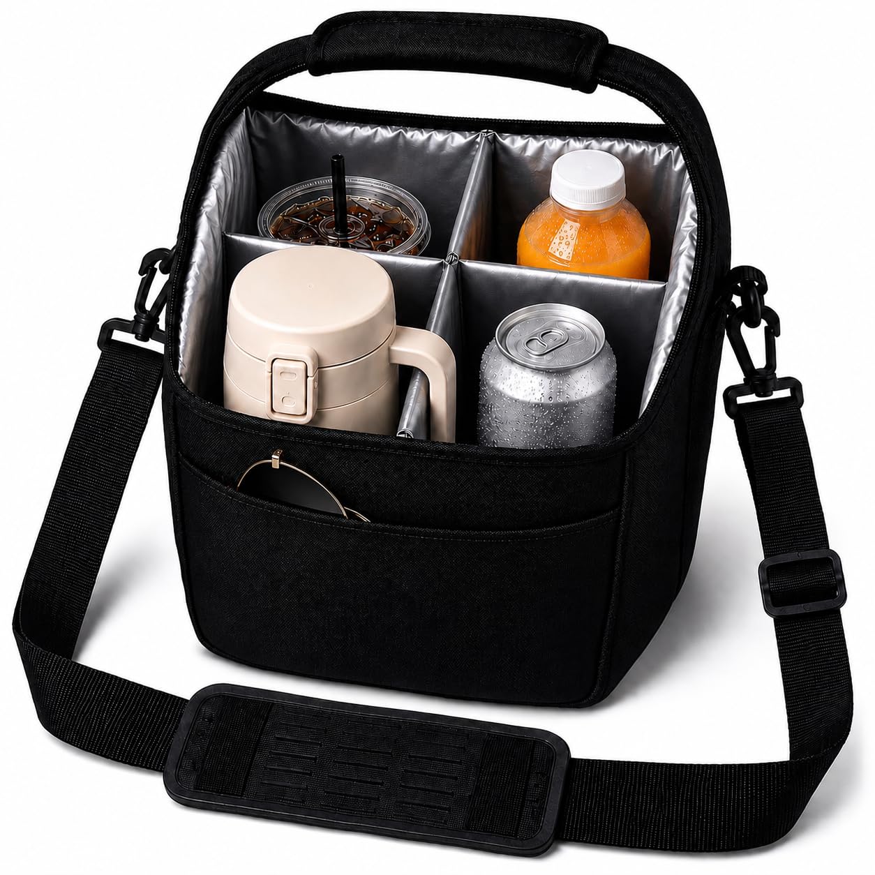 shepretty Getränketräger Tasche für Hohe Becher und Flaschen, Isolierte Getränketasche mit Herausnehmbaren Trennwänden, Schultergurt und Fronttasche, Für Bubble Tea, Kaffee To Go und Picknick